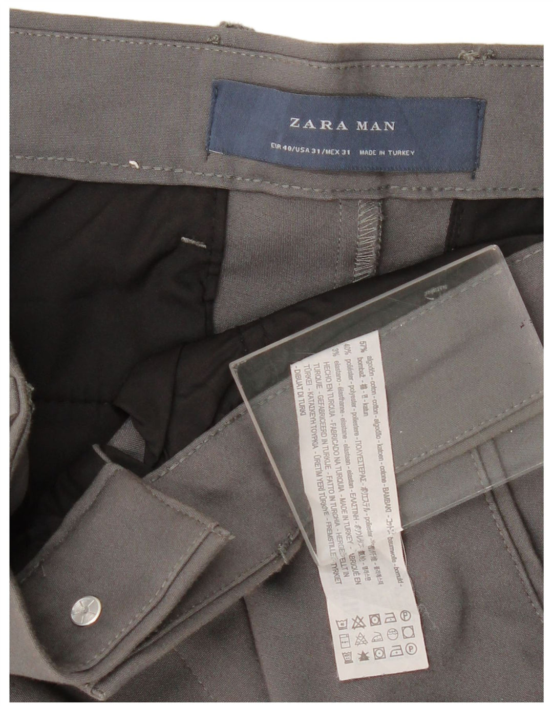 ZARA Mens Slim Chino Calças EU 40 Médio W31 L28 Algodão Cinza