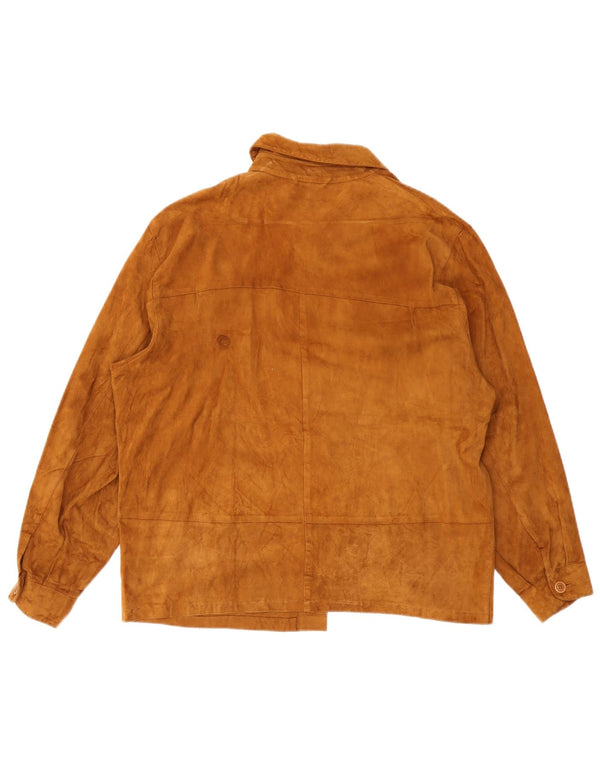 Camisa feminina vintage de camurça Reino Unido 14 grande couro marrom