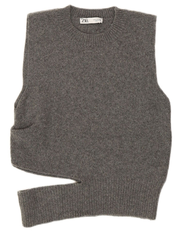 Zara Womens Crop Vest Tank Top UK 10 Small Grey Wool