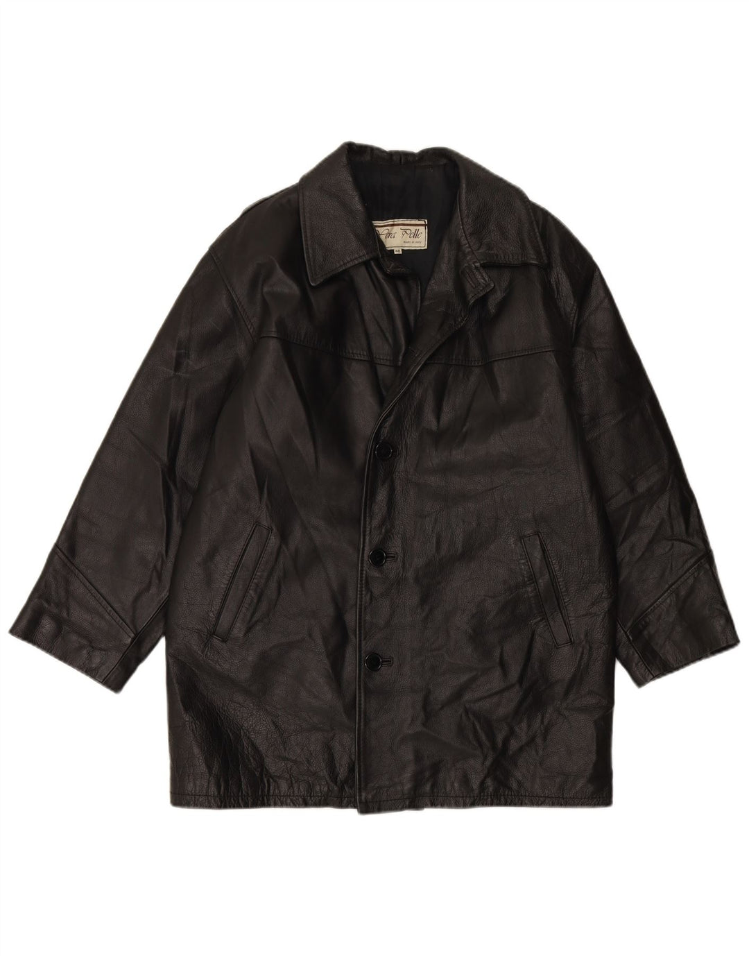 Jaqueta de couro masculina VINTAGE IT 48 couro preto médio