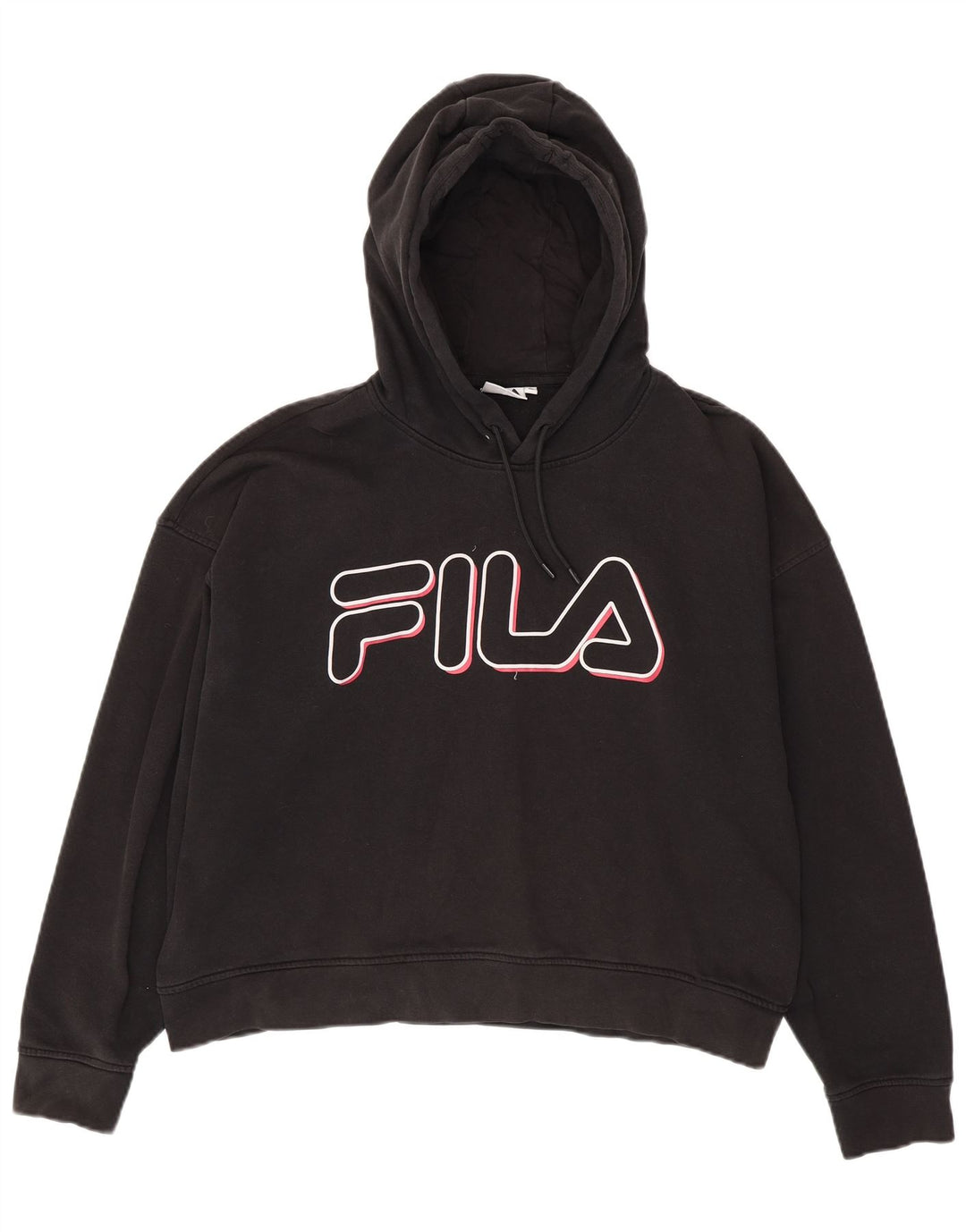 Pulôver feminino com capuz gráfico oversized FILA UK 18 XL algodão preto