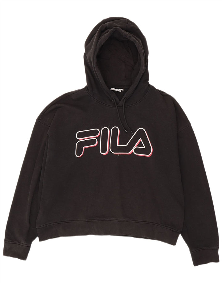 Pulôver feminino com capuz gráfico oversized FILA UK 18 XL algodão preto