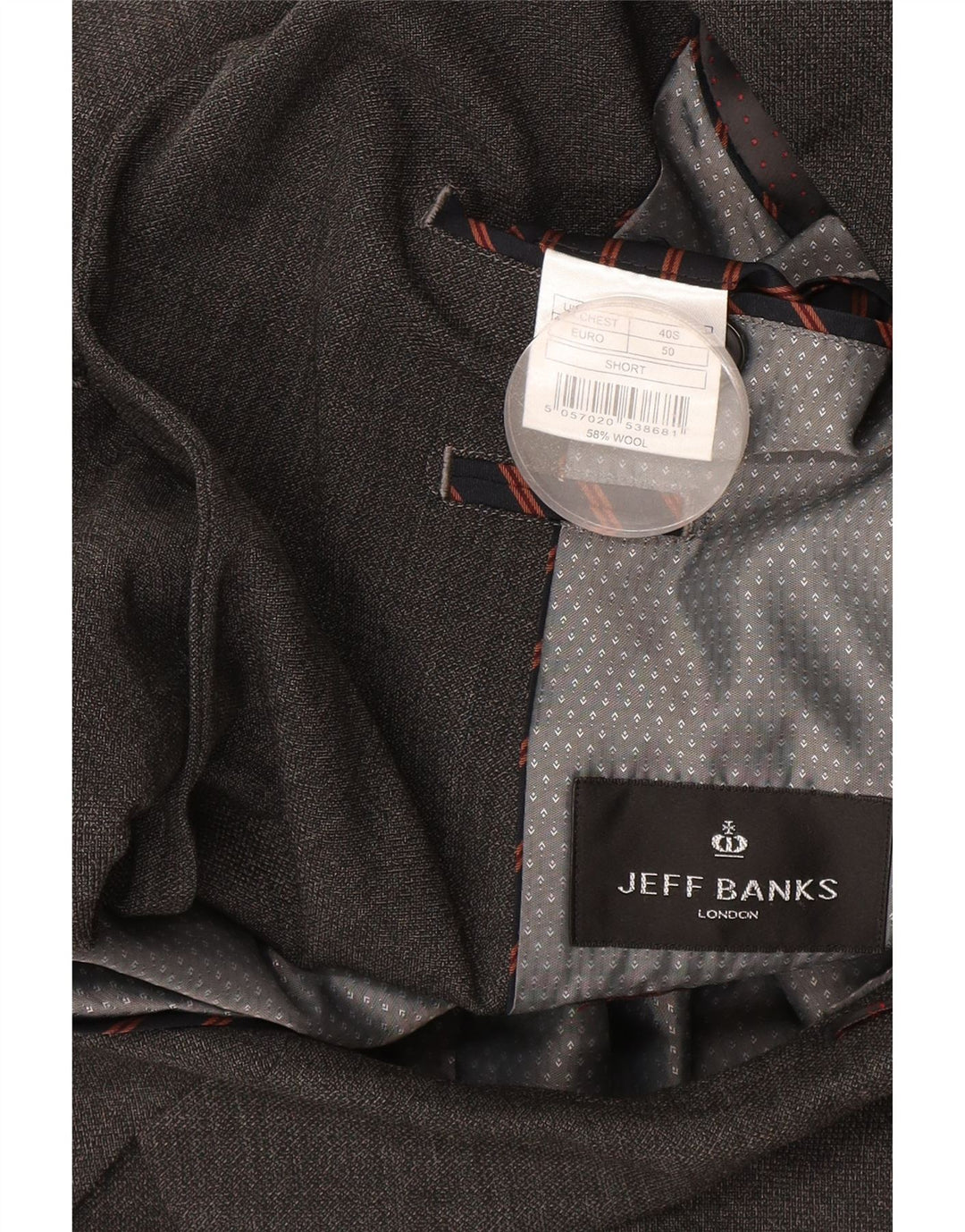 Jaqueta blazer masculina de 2 botões Jeff Banks EU 50 poliéster cinza grande