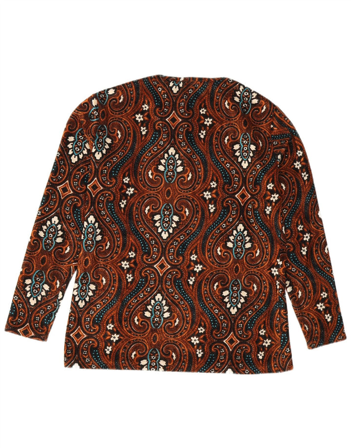 Blusa feminina vintage de manga comprida UK 12 Paisley marrom médio