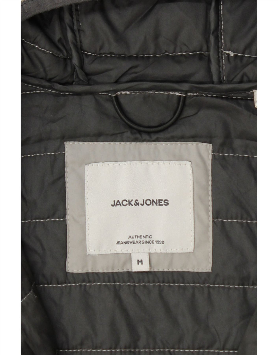 Jaqueta masculina acolchoada com capuz Jack & Jones Reino Unido 38 bloco colorido cinza médio