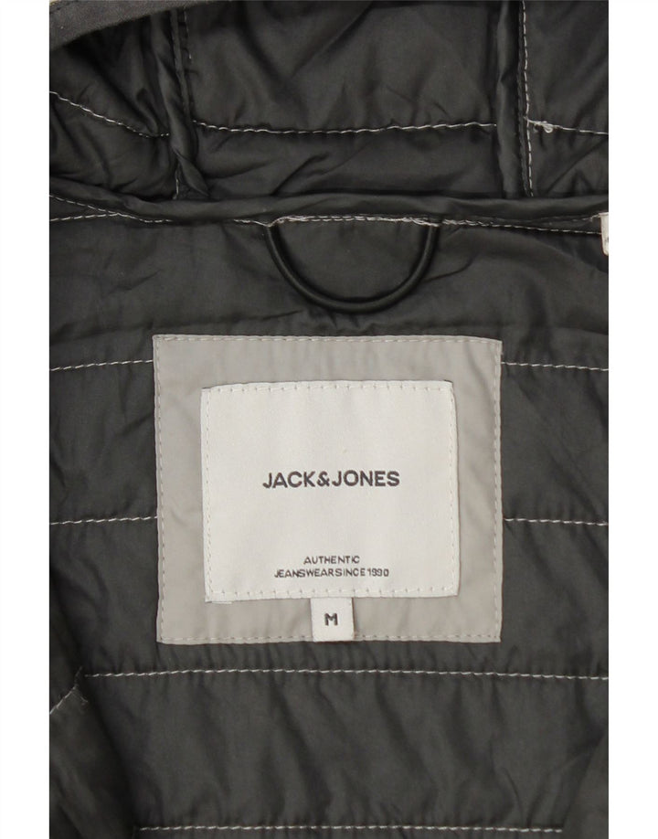 Jaqueta masculina acolchoada com capuz Jack & Jones Reino Unido 38 bloco colorido cinza médio