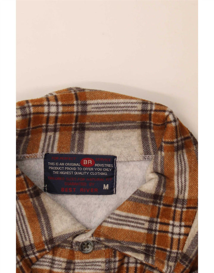 Camisa oversized feminina vintage de flanela Reino Unido 14 xadrez bege médio
