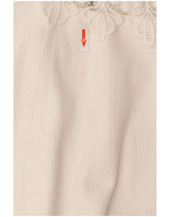 Vestido feminino Ted Baker sem mangas evasê UK 4 XS poliéster branco