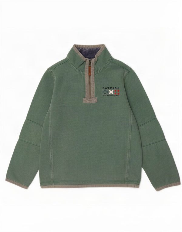 Fat Face Mens Gráfico Zip Neck Moletom Jumper Médio Algodão Verde