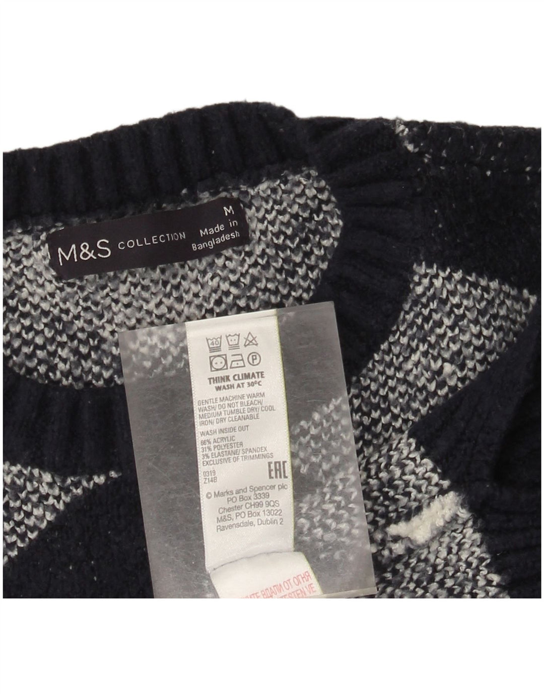 Suéter feminino Marks & Spencer com gola redonda Reino Unido 14 xadrez preto médio