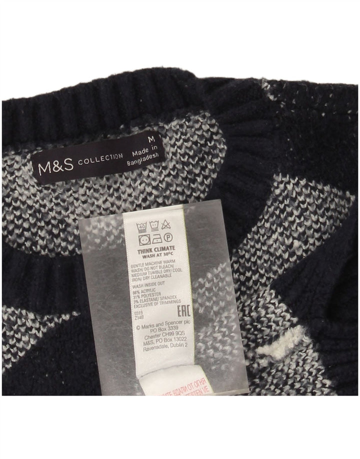 Suéter feminino Marks & Spencer com gola redonda Reino Unido 14 xadrez preto médio