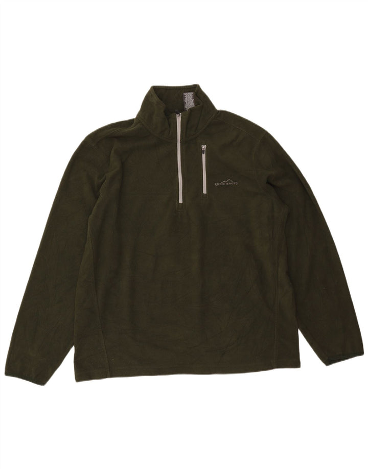 Eddie Bauer Suéter masculino de lã com zíper e gola grande poliéster verde