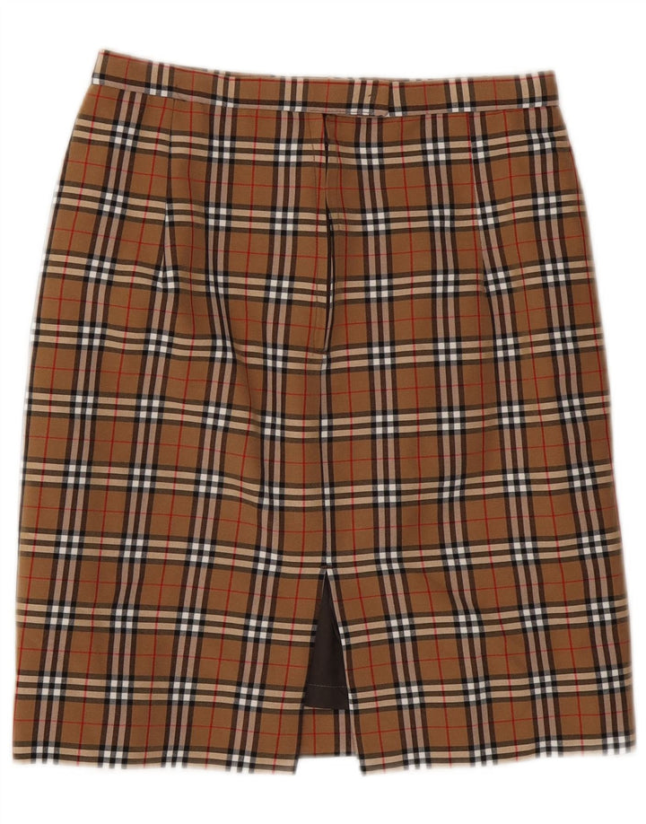 Saia lápis feminina VINTAGE W28 xadrez marrom médio