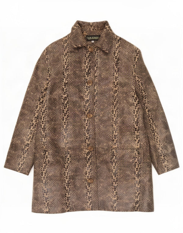 Casaco de couro superdimensionado feminino vintage Reino Unido 14 marrom médio com estampa animal