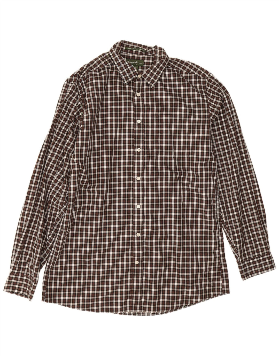 Camisa masculina alta clássica de ajuste clássico Eddie Bauer grande algodão guingão marrom