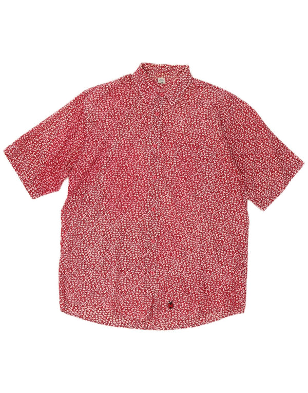 Camisa feminina vintage de manga curta tamanho 38 algodão floral vermelho médio