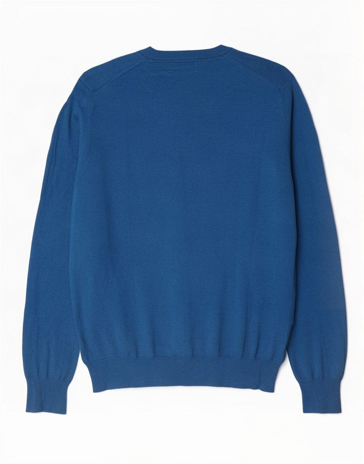 Suéter masculino Marks & Spencer com decote em V grande algodão azul