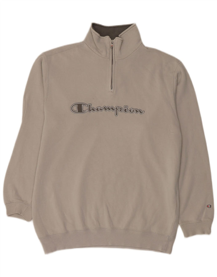 Moletom masculino Champion com zíper e gola grande de algodão cinza