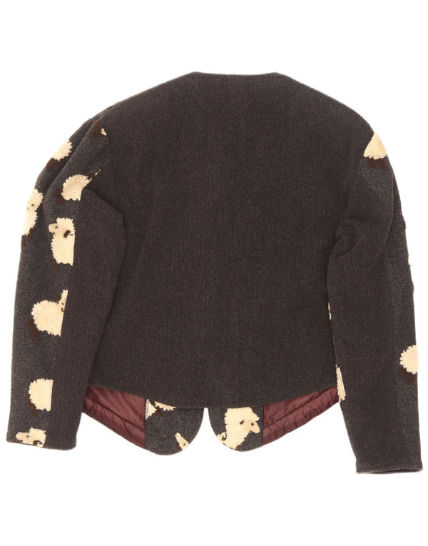 Jaqueta blazer abstrata feminina vintage Reino Unido 14 cinza médio com estampa animal