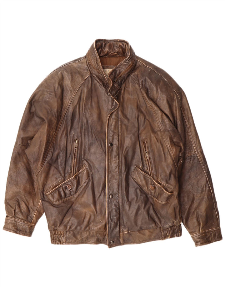 Jaqueta de couro masculina Harajuku Mother UK 40 grande couro marrom