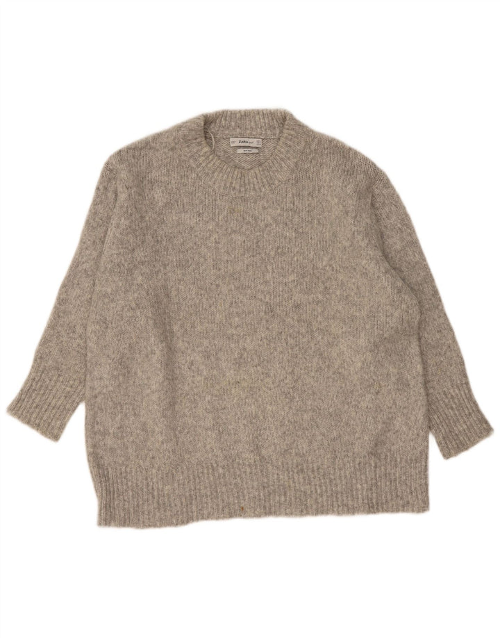 Zara Suéter feminino oversized com gola redonda Reino Unido 10 pequeno cinza manchado