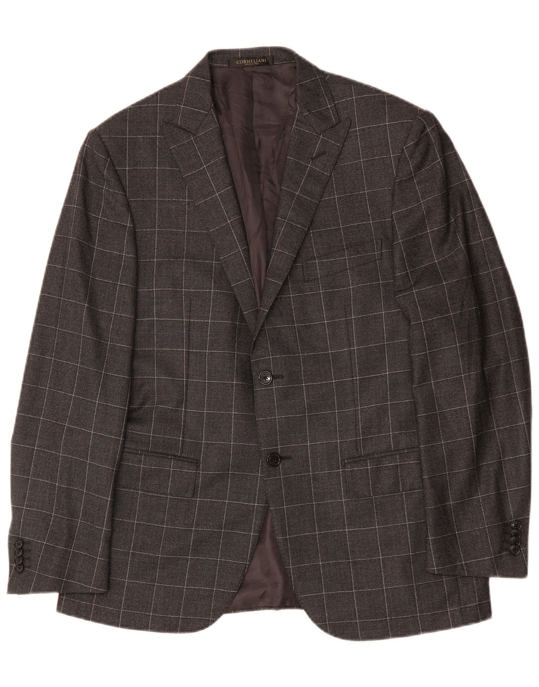 Jaqueta blazer masculina CORNELIANI com 2 botões IT 50 grande lã virgem xadrez cinza