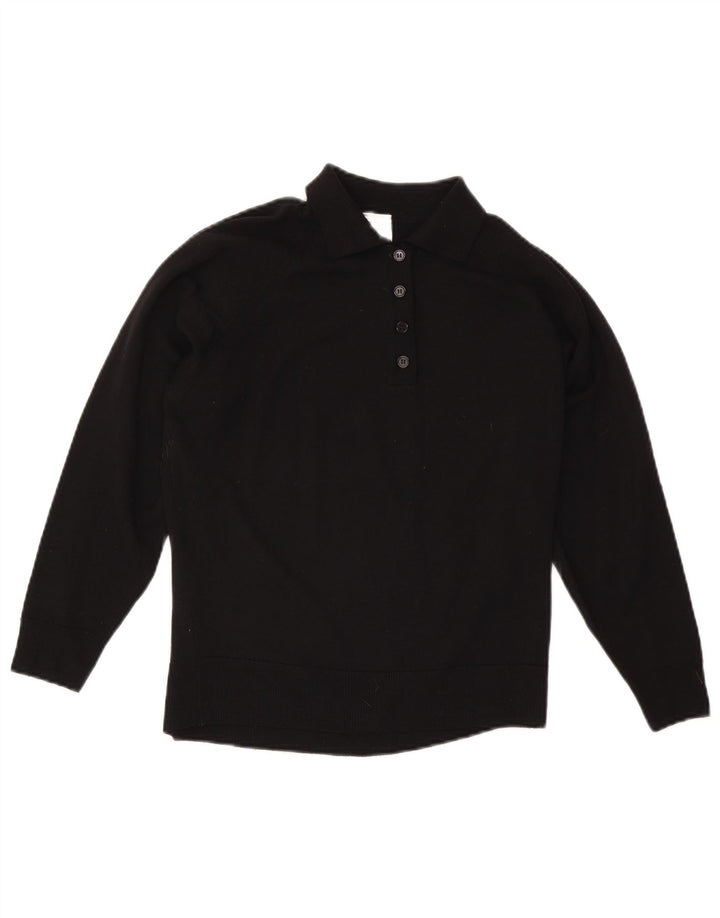 Suéter feminino CZARINA com gola polo e lã preta grande Reino Unido 16