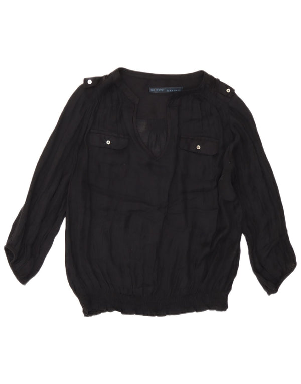 Zara Womens Military 3/4 Sleeve Blouse Top UK 12 Medium Black