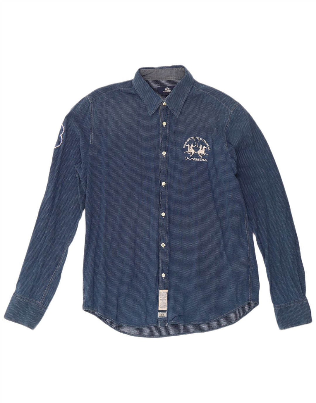 Camisa gráfica masculina La Martina grande algodão manchado azul