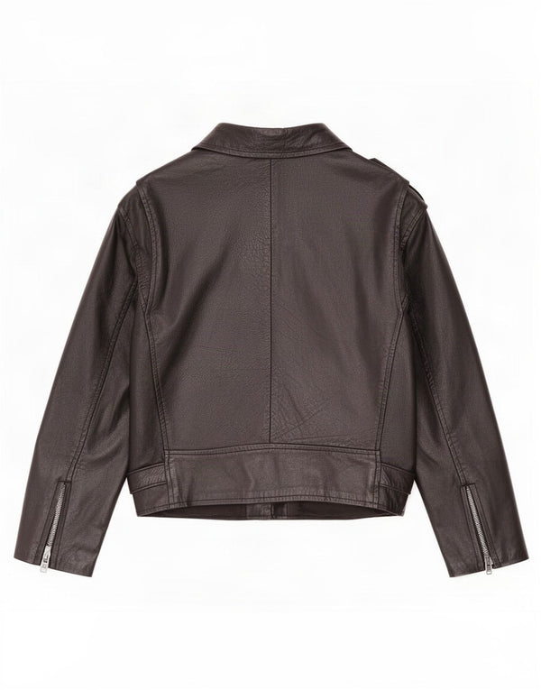 Jaqueta feminina vintage de couro para motociclista UK 12 média preta