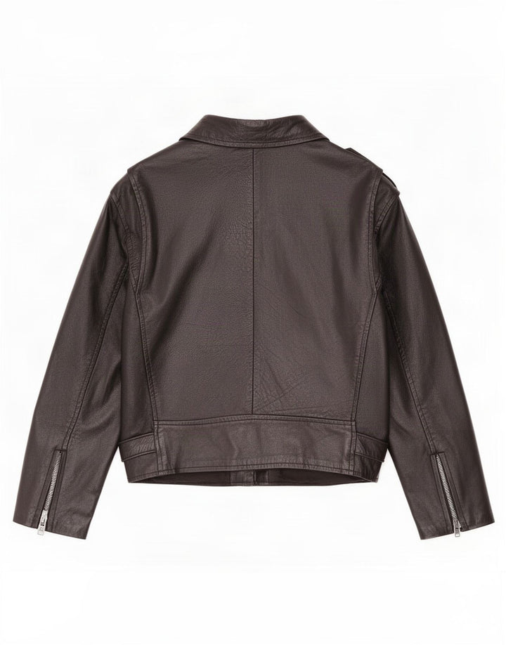 Jaqueta feminina vintage de couro para motociclista UK 12 média preta