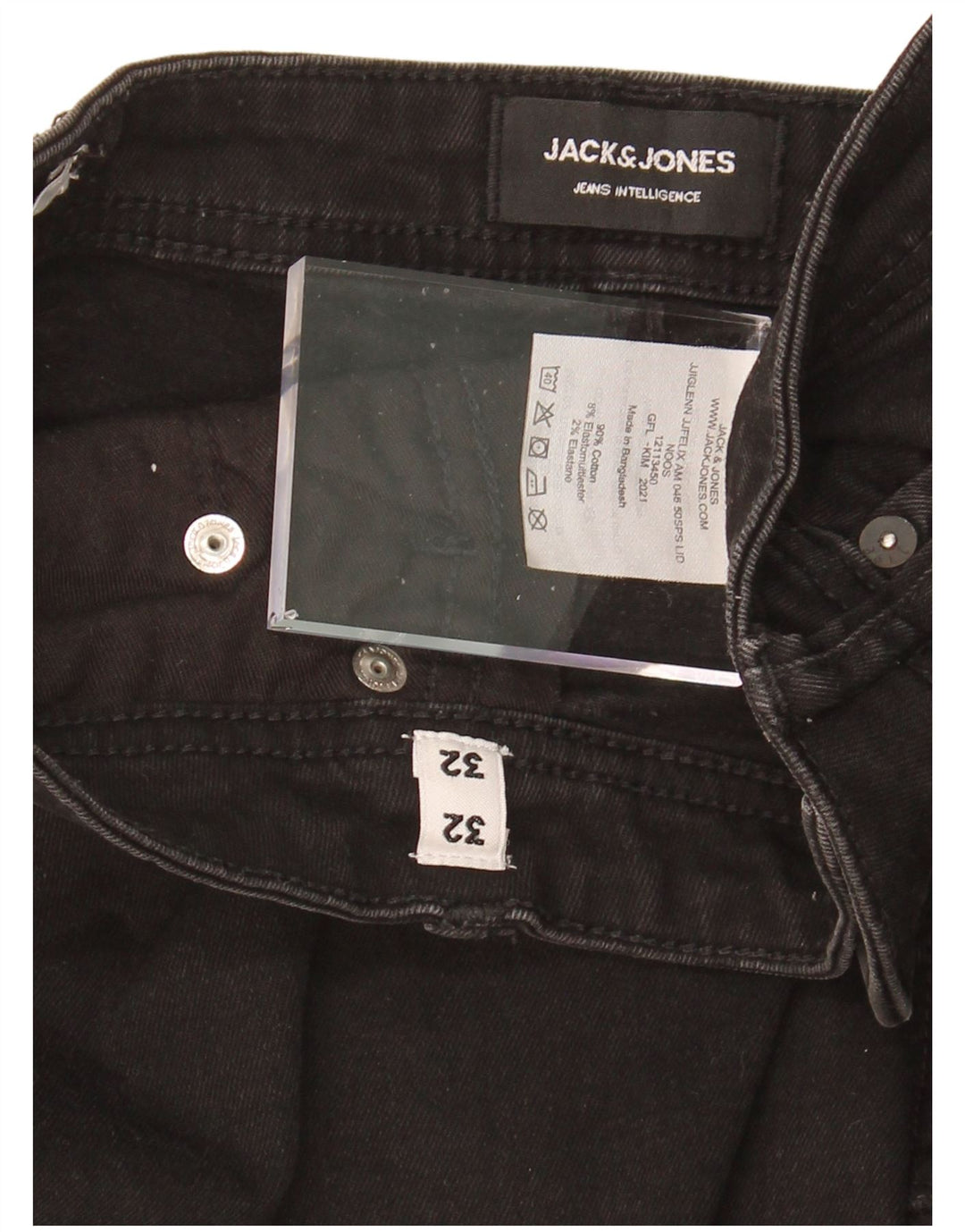 JACK & JONES Jeans Slim Masculino W32 L32 Algodão Preto