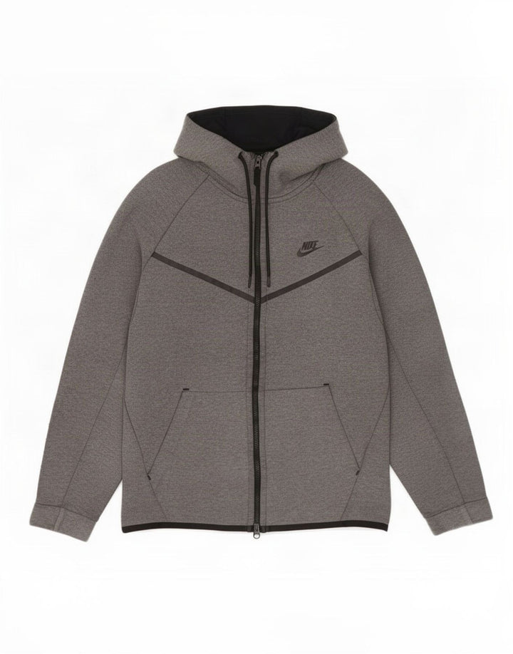 Suéter Nike masculino com capuz e zíper cinza médio algodão