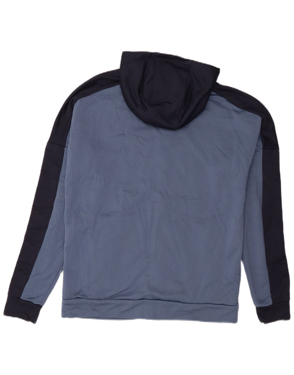 Suéter masculino Adidas com capuz e zíper grande azul colorido bloco de poliéster