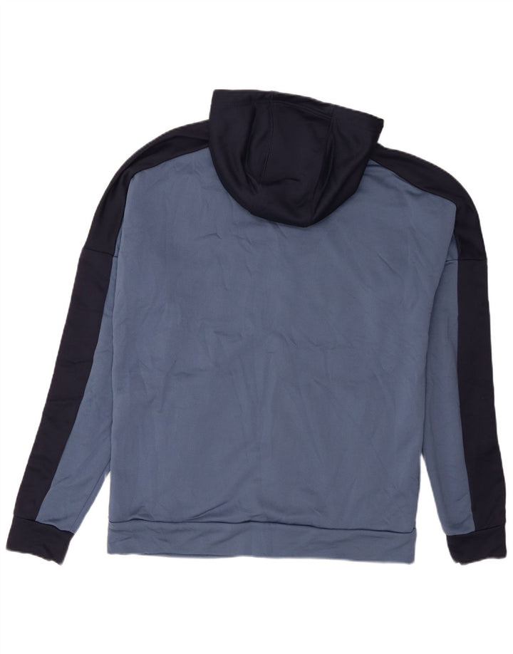 Suéter masculino Adidas com capuz e zíper grande azul colorido bloco de poliéster