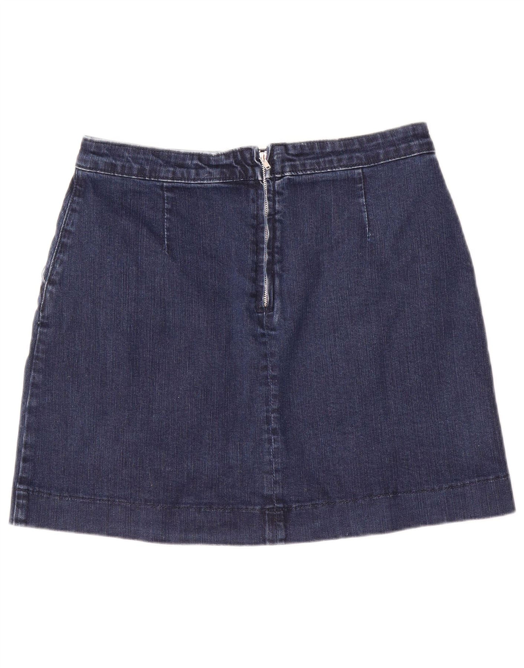 Saia jeans feminina Oasis Reino Unido 12 médio W28 algodão azul marinho