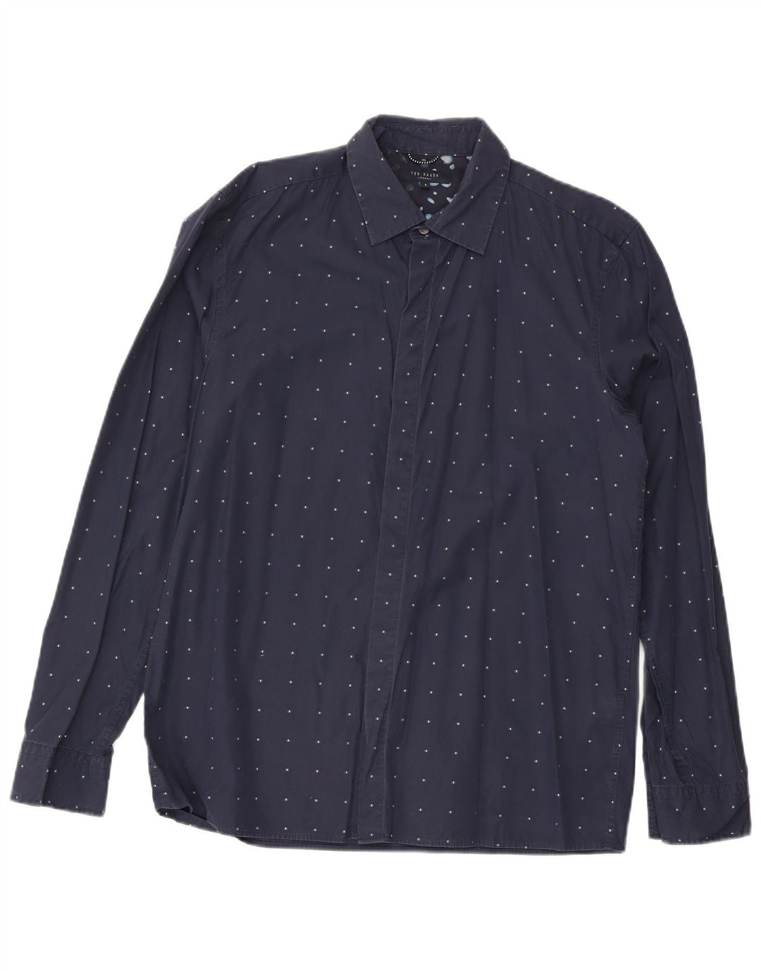 Camisa masculina Ted Baker tamanho 4 grande algodão manchado azul marinho