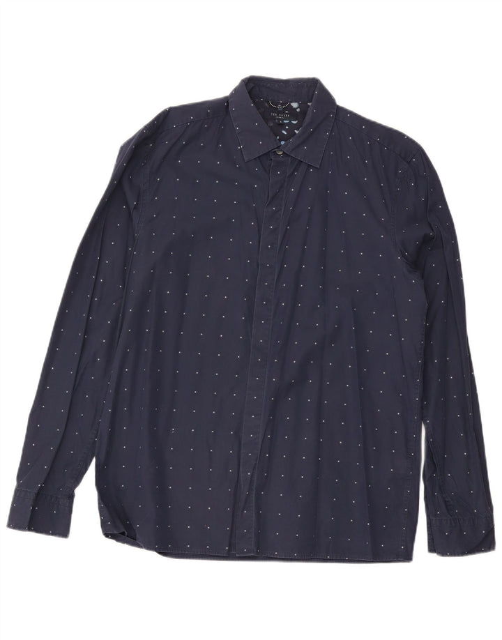 Camisa masculina Ted Baker tamanho 4 grande algodão manchado azul marinho