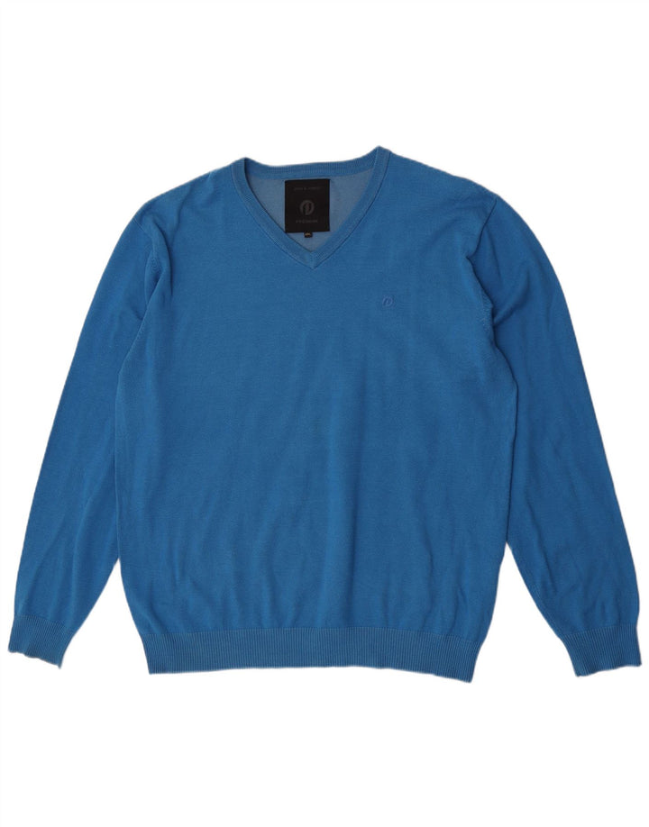 Suéter masculino Jack & Jones com decote em V 2XL azul acrílico