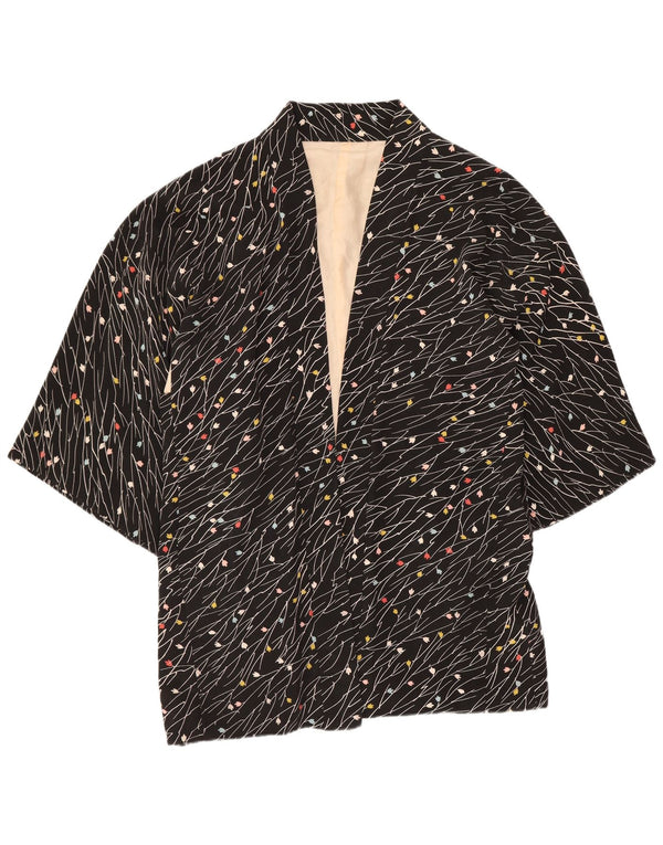 Jaqueta blazer aberta feminina vintage manga 3/4 Reino Unido 20 2XL preto floral