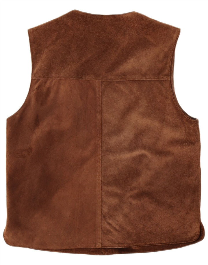 Colete masculino vintage de camurça IT 50 grande couro marrom