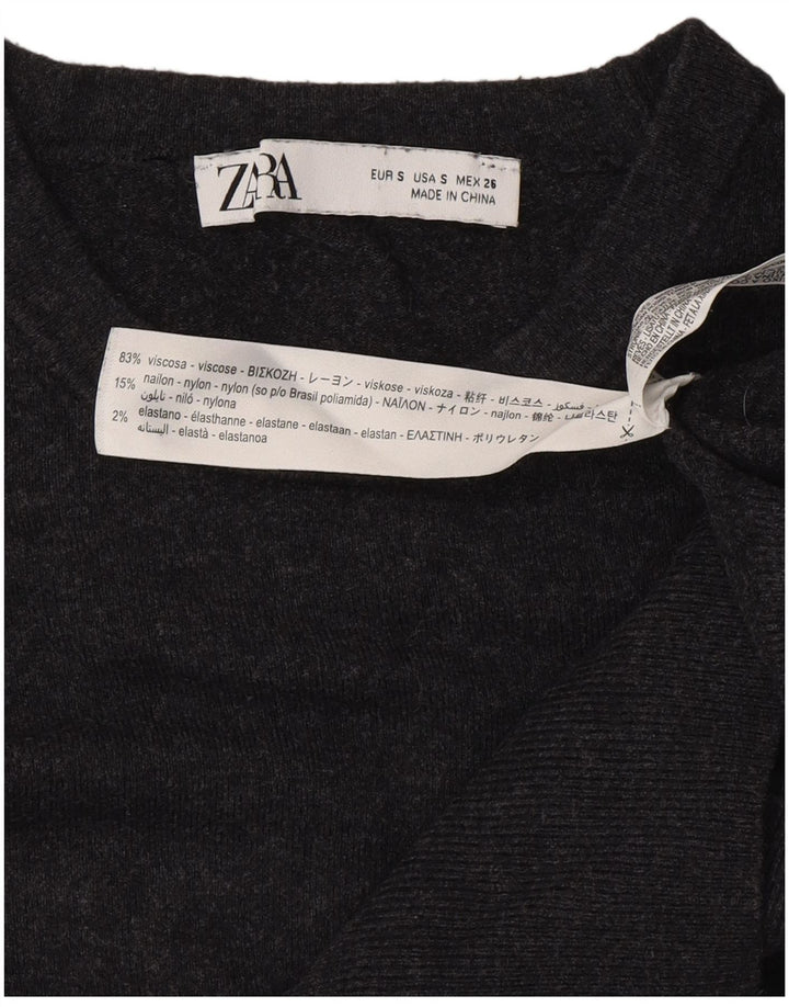 Suéter Zara feminino com gola redonda, Reino Unido 10, pequeno, cinza, viscose