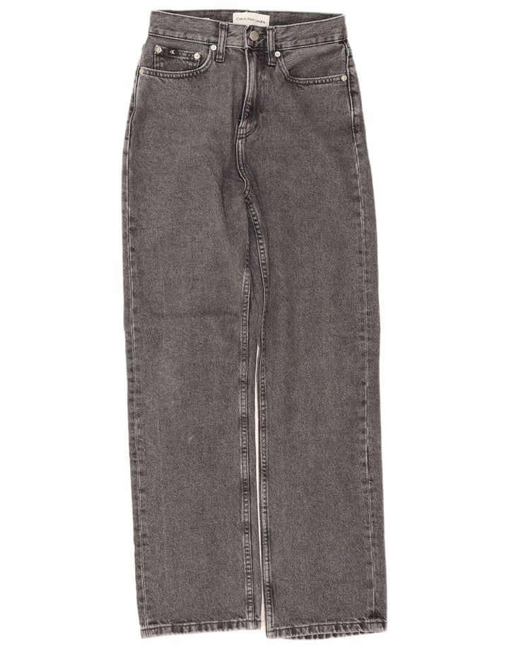 Calça jeans feminina Calvin Klein com perna larga W26 L28 cinza