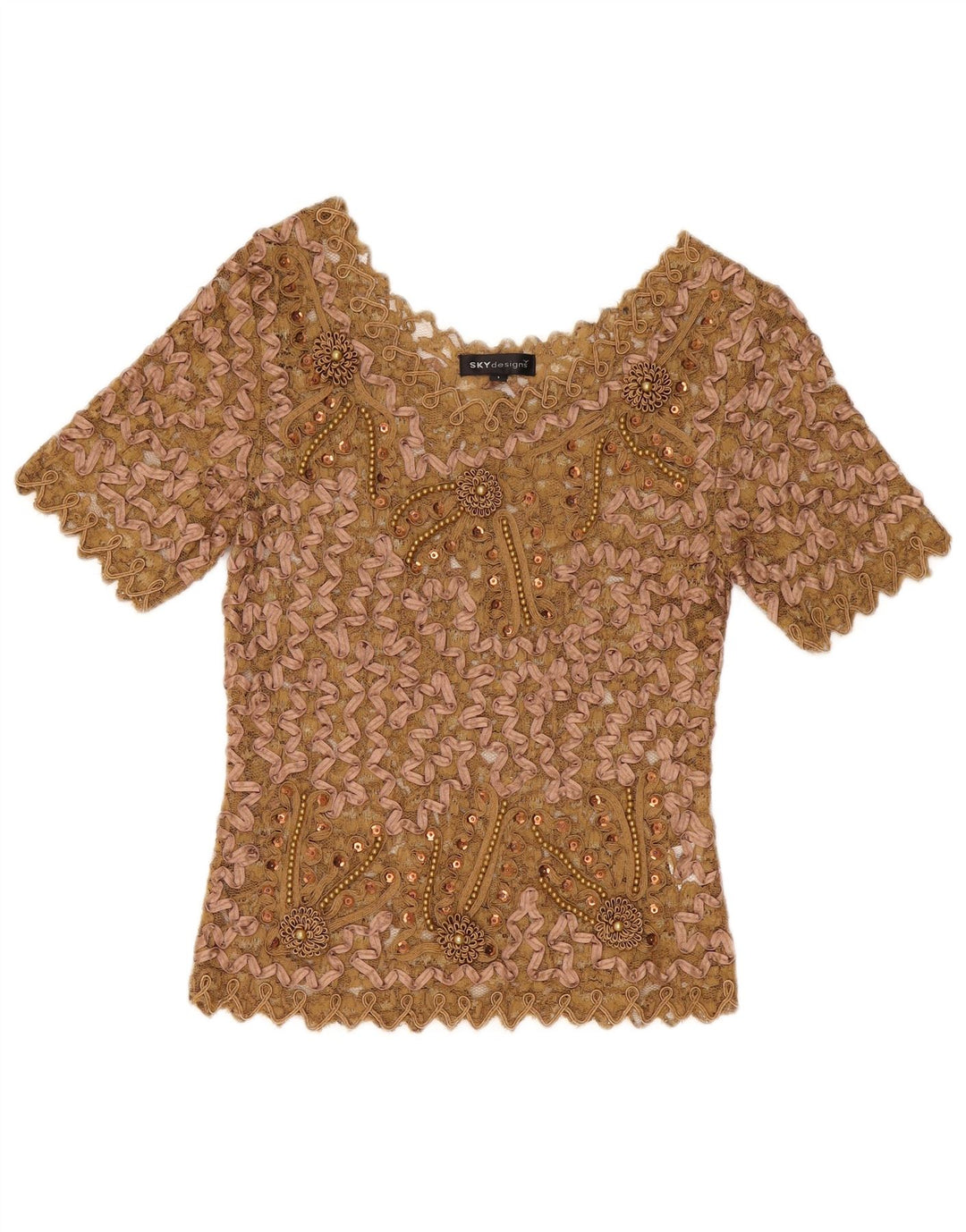 Blusa feminina de renda Sky Design US 1 XS bege floral poliéster