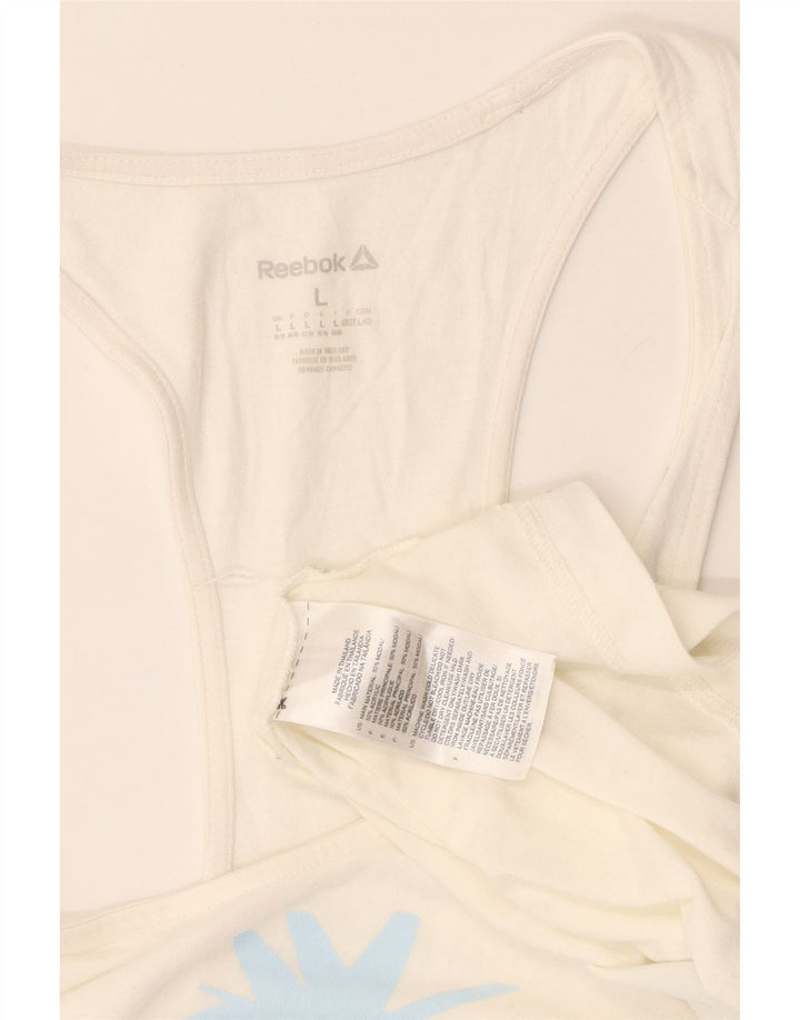 REEBOK feminino gráfico colete top UK 16/18 grande branco modal