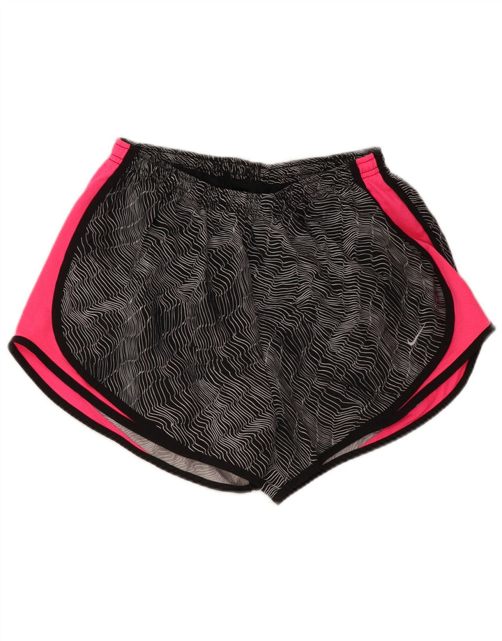 NIKE Womens Dri Fit Sport Shorts UK 16 Grande Preto Colourblock Poliéster