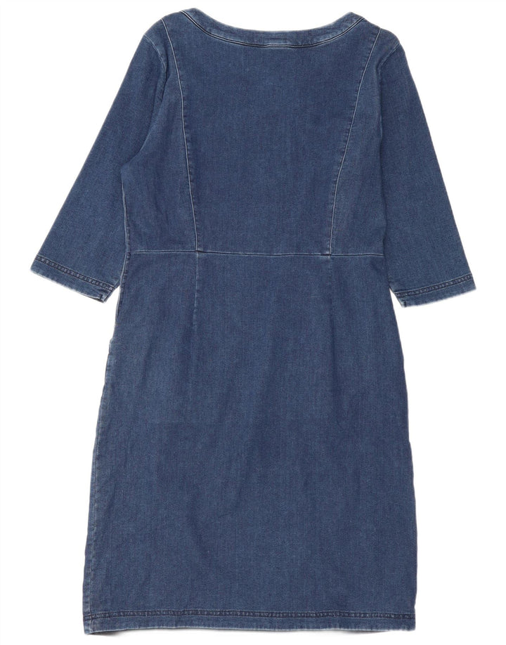 Vestido básico feminino Laura Ashley manga 3/4 Reino Unido 14 grande algodão azul