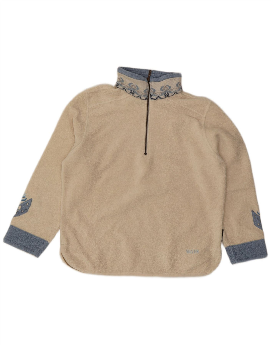 Suéter de lã feminino POLARTEC com zíper e gola UK 16 grande poliéster branco