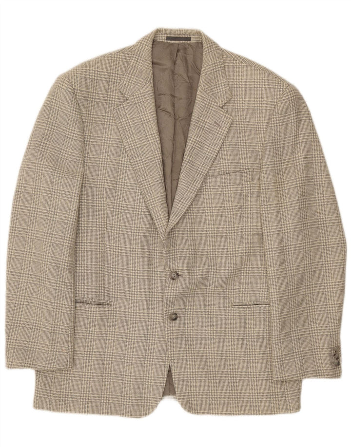 Jaqueta blazer masculina vintage com 2 botões Reino Unido 40 grande cinza houndstooth