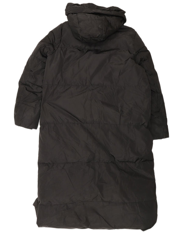 Casaco acolchoado com capuz feminino Zara UK 16 grande poliéster preto